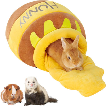 Rabbit Honeypot Bed House Bunny Hideout Warm Fleece Cuddle Cup Snuggle Sack with Removable Cushion Guinea Pig Hideout Sleeping Cave for Guinea Pig Ferret Chinchilla (Yellow)