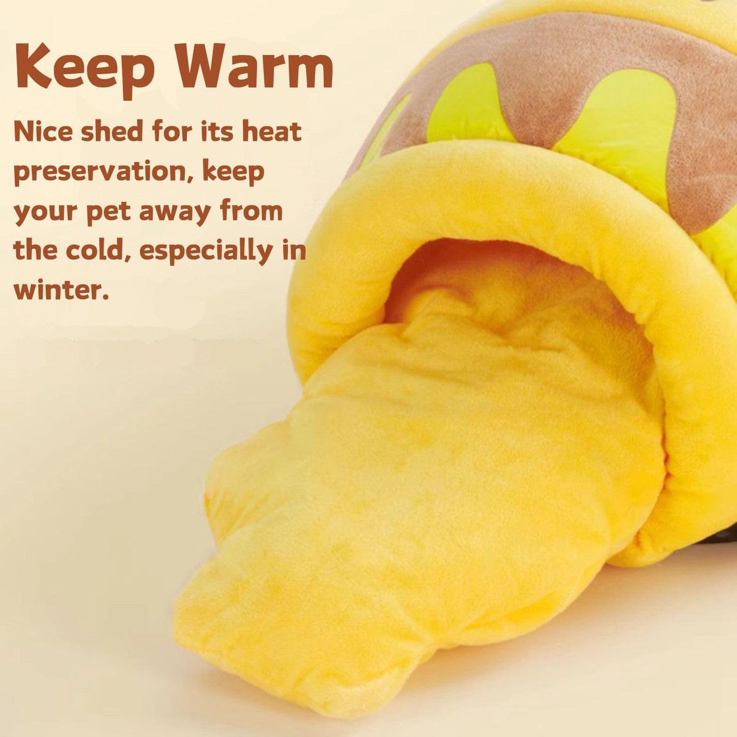 Rabbit Honeypot Bed House Bunny Hideout Warm Fleece Cuddle Cup Snuggle Sack with Removable Cushion Guinea Pig Hideout Sleeping Cave for Guinea Pig Ferret Chinchilla (Yellow)