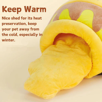 Rabbit Honeypot Bed House Bunny Hideout Warm Fleece Cuddle Cup Snuggle Sack with Removable Cushion Guinea Pig Hideout Sleeping Cave for Guinea Pig Ferret Chinchilla (Yellow)