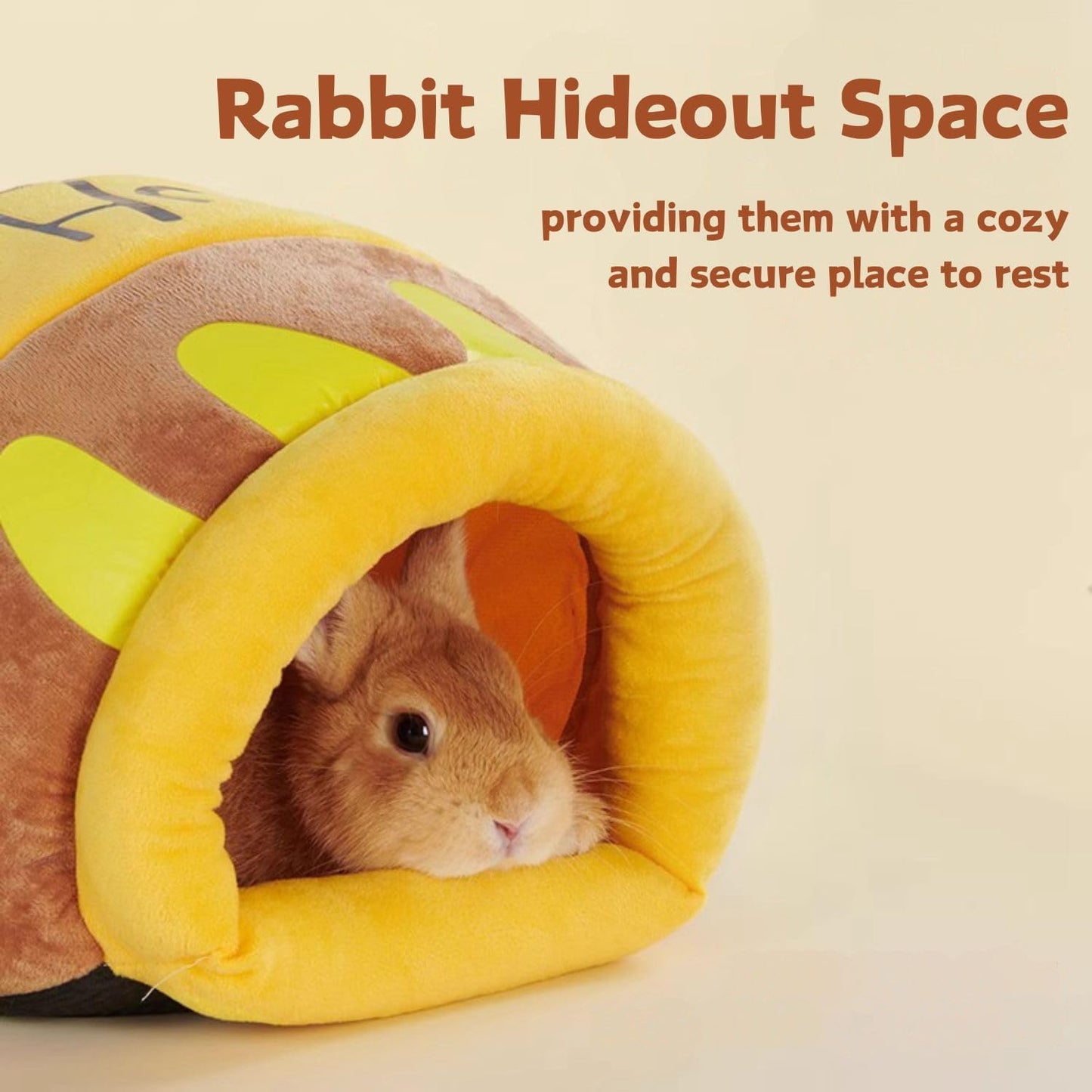 Rabbit Honeypot Bed House Bunny Hideout Warm Fleece Cuddle Cup Snuggle Sack with Removable Cushion Guinea Pig Hideout Sleeping Cave for Guinea Pig Ferret Chinchilla (Yellow)