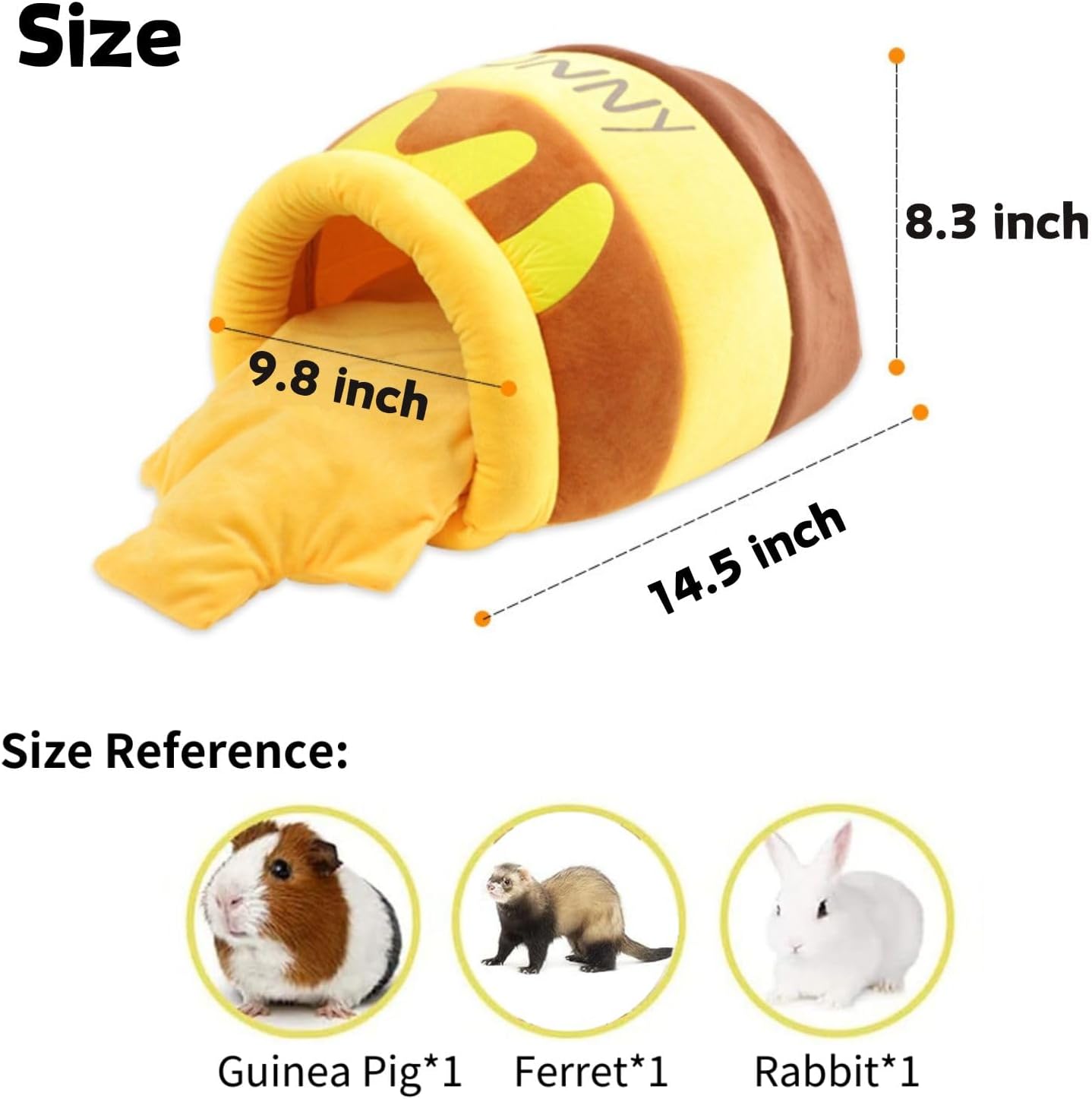 Rabbit Honeypot Bed House Bunny Hideout Warm Fleece Cuddle Cup Snuggle Sack with Removable Cushion Guinea Pig Hideout Sleeping Cave for Guinea Pig Ferret Chinchilla (Yellow)