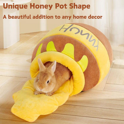 Rabbit Honeypot Bed House Bunny Hideout Warm Fleece Cuddle Cup Snuggle Sack with Removable Cushion Guinea Pig Hideout Sleeping Cave for Guinea Pig Ferret Chinchilla (Yellow)