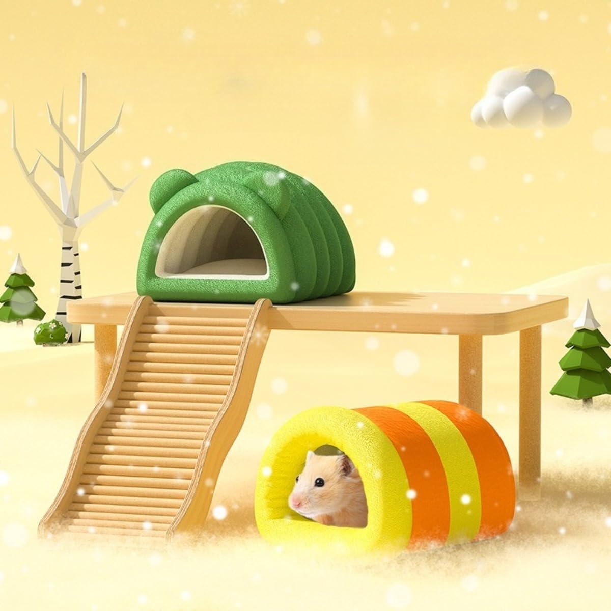 Hamster House Fleece - Lined Thickened Hideout Small Pet Winter Cotton Nest Cage Accessories for Pet Birds Parrot (Yellow,Small)