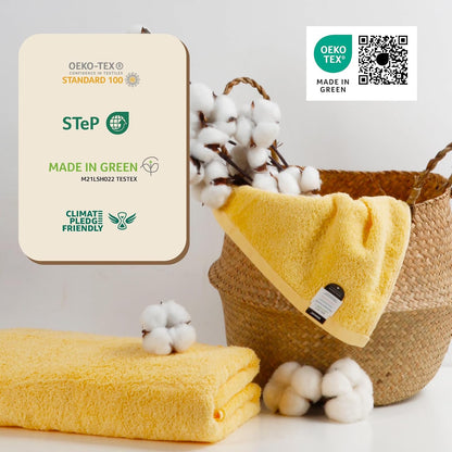 4-Pack Yellow Cotton Bath Towels with Hanging Loop, 55 x 27 Inch | Stock up for daily showers, guest bathrooms, pool use, and family wash-day rotation, OEKO-TEX certified, easy care