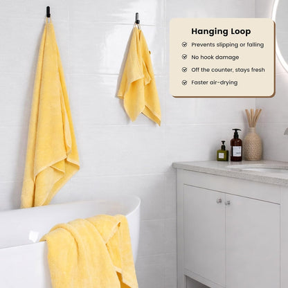 4-Pack Yellow Cotton Bath Towels with Hanging Loop, 55 x 27 Inch | Stock up for daily showers, guest bathrooms, pool use, and family wash-day rotation, OEKO-TEX certified, easy care