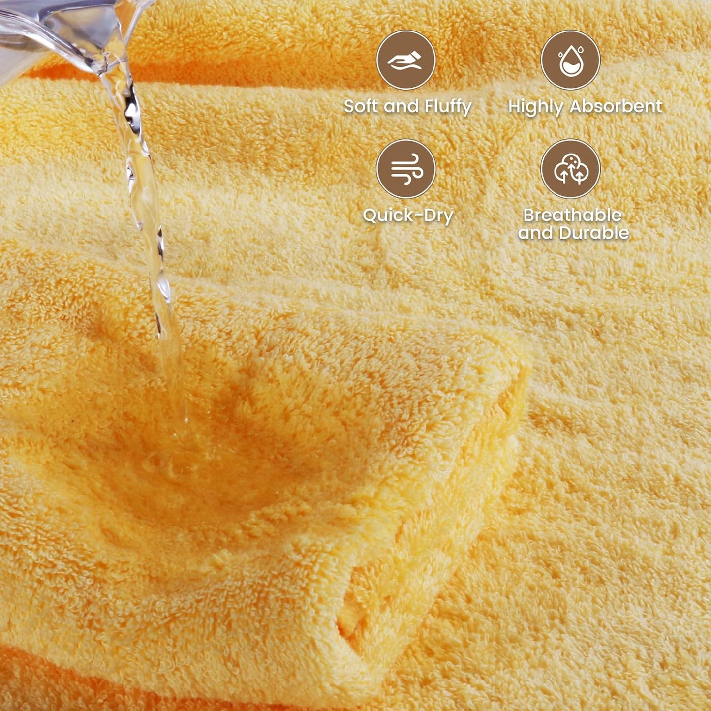 4-Pack Yellow Cotton Bath Towels with Hanging Loop, 55 x 27 Inch | Stock up for daily showers, guest bathrooms, pool use, and family wash-day rotation, OEKO-TEX certified, easy care