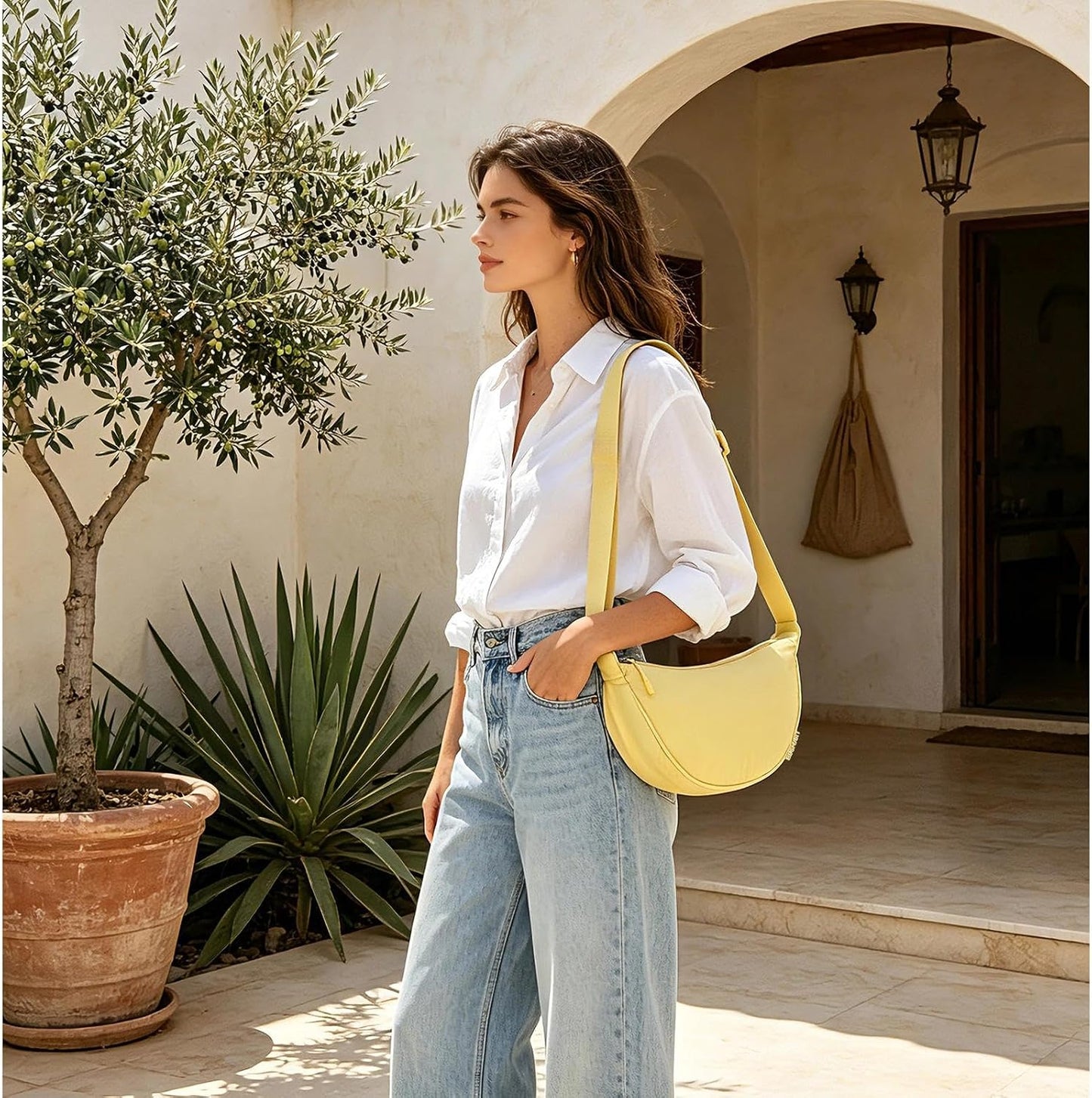 BESMART Small Nylon Crescent Crossbody Bag for Women Men Trendy, Waterproof Crescent Sling, Lightweight Travel Purses
