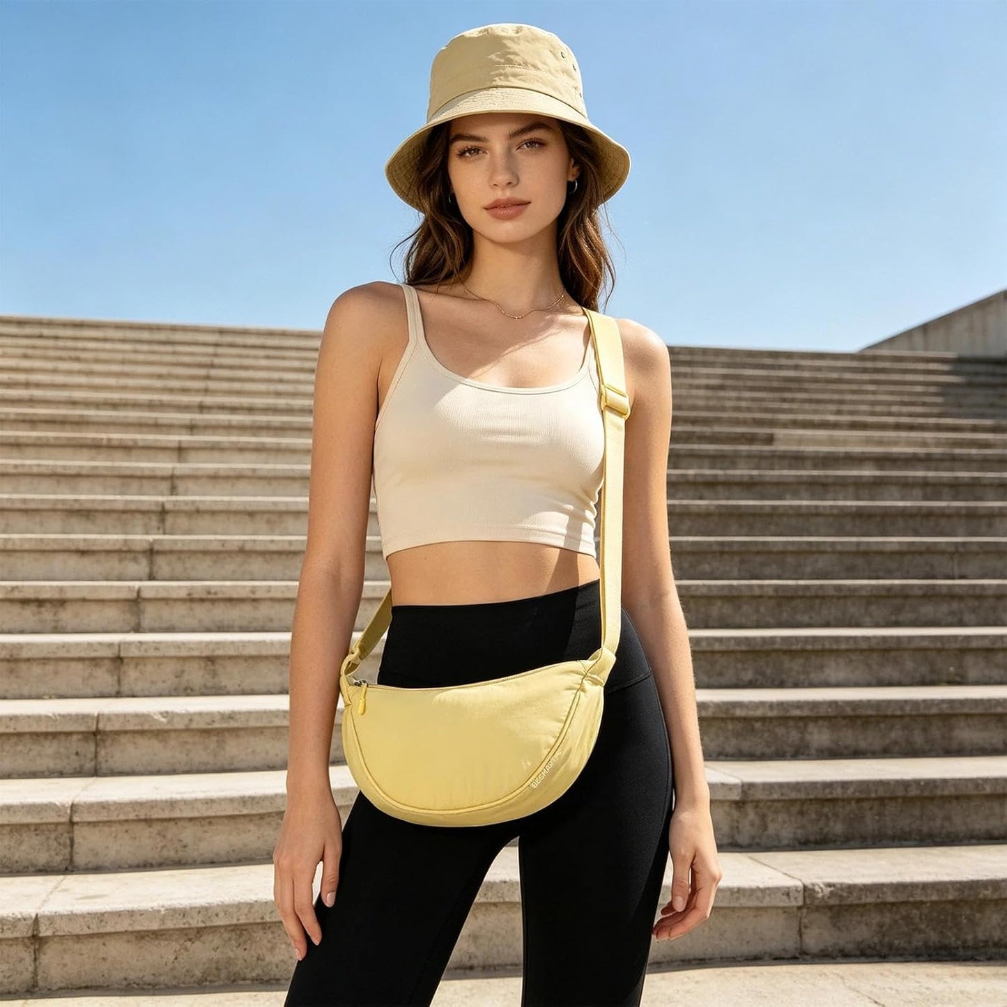 BESMART Small Nylon Crescent Crossbody Bag for Women Men Trendy, Waterproof Crescent Sling, Lightweight Travel Purses