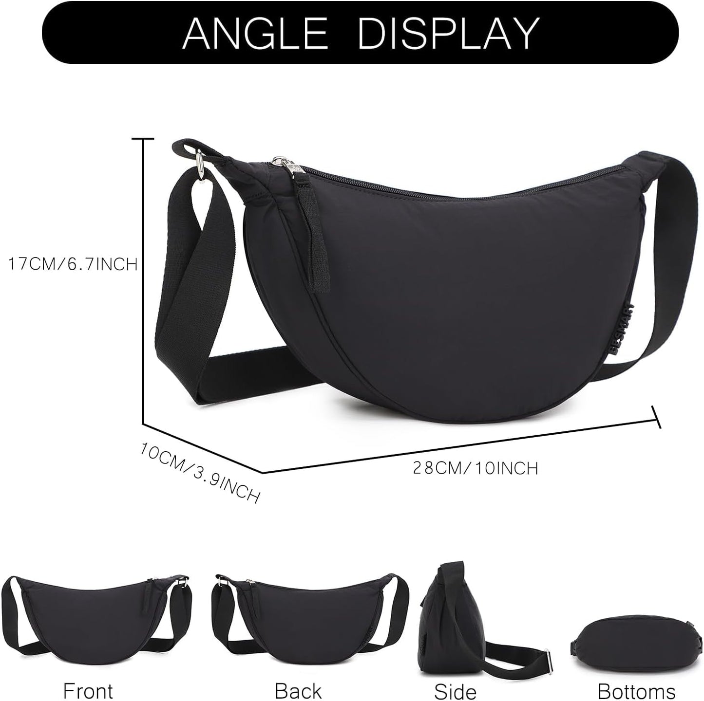 BESMART Small Nylon Crescent Crossbody Bag for Women Men Trendy, Waterproof Crescent Sling, Lightweight Travel Purses