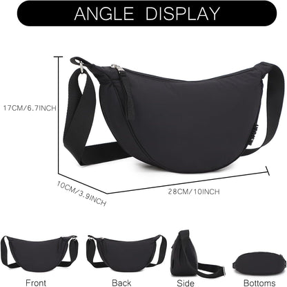BESMART Small Nylon Crescent Crossbody Bag for Women Men Trendy, Waterproof Crescent Sling, Lightweight Travel Purses