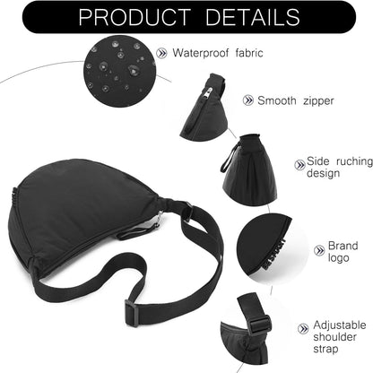 BESMART Small Nylon Crescent Crossbody Bag for Women Men Trendy, Waterproof Crescent Sling, Lightweight Travel Purses