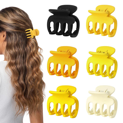 Small Matte Hair Claw Clips for Thin Hair, 6 Pack, Yellow | Matte non-slip grip for secure everyday styling, designed for women and girls with fine or thin hair