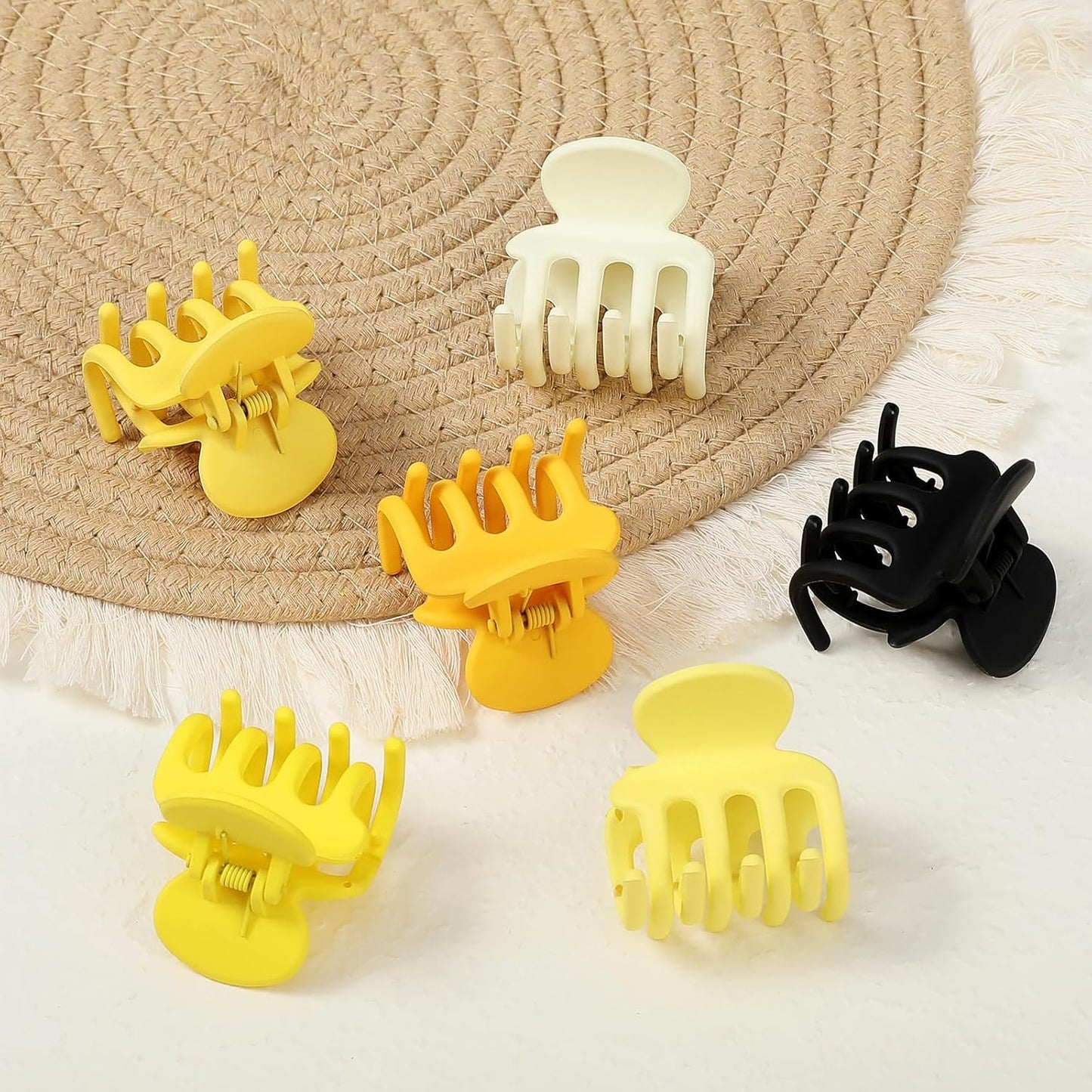 Small Matte Hair Claw Clips for Thin Hair, 6 Pack, Yellow | Matte non-slip grip for secure everyday styling, designed for women and girls with fine or thin hair