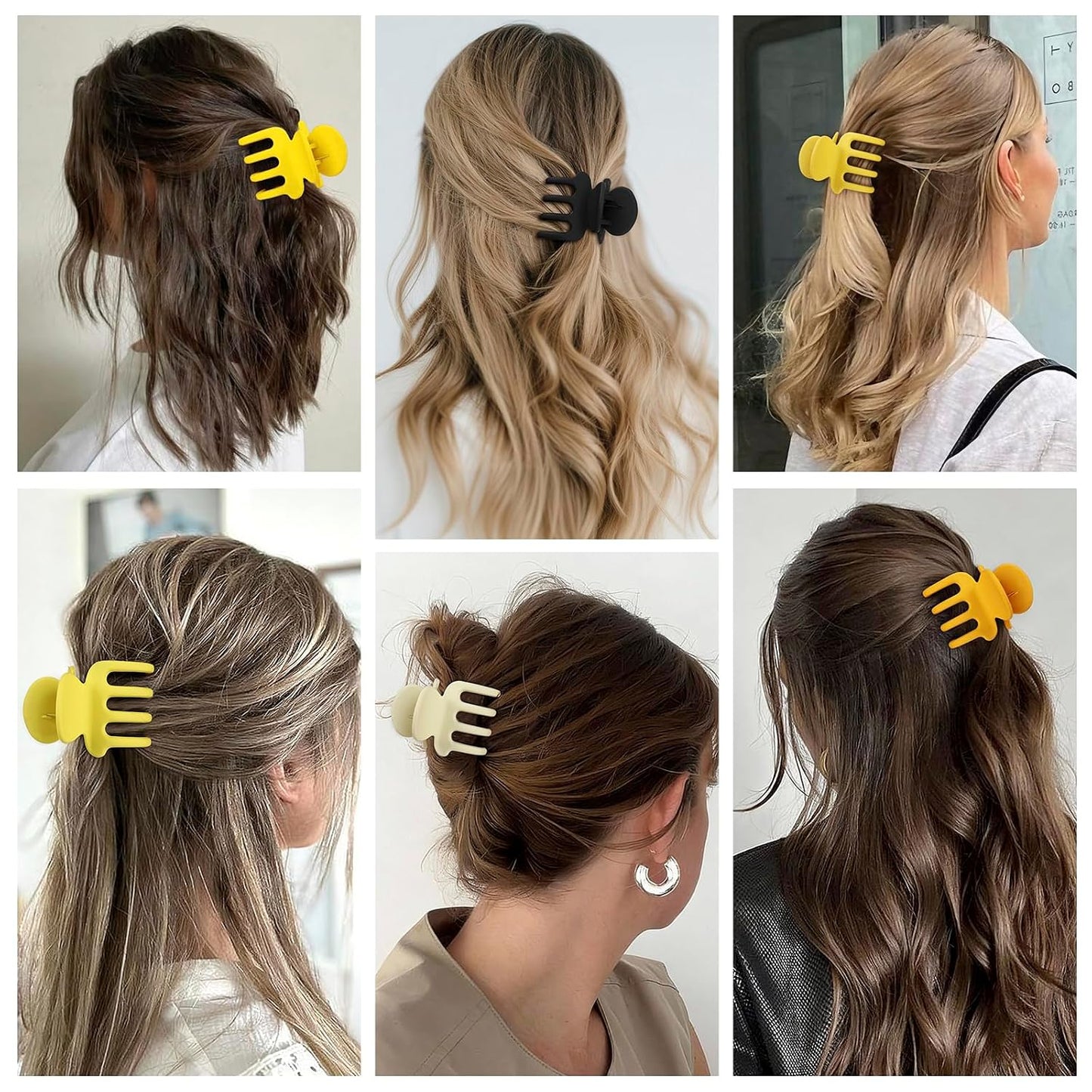 Small Matte Hair Claw Clips for Thin Hair, 6 Pack, Yellow | Matte non-slip grip for secure everyday styling, designed for women and girls with fine or thin hair
