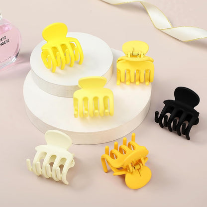 Small Matte Hair Claw Clips for Thin Hair, 6 Pack, Yellow | Matte non-slip grip for secure everyday styling, designed for women and girls with fine or thin hair