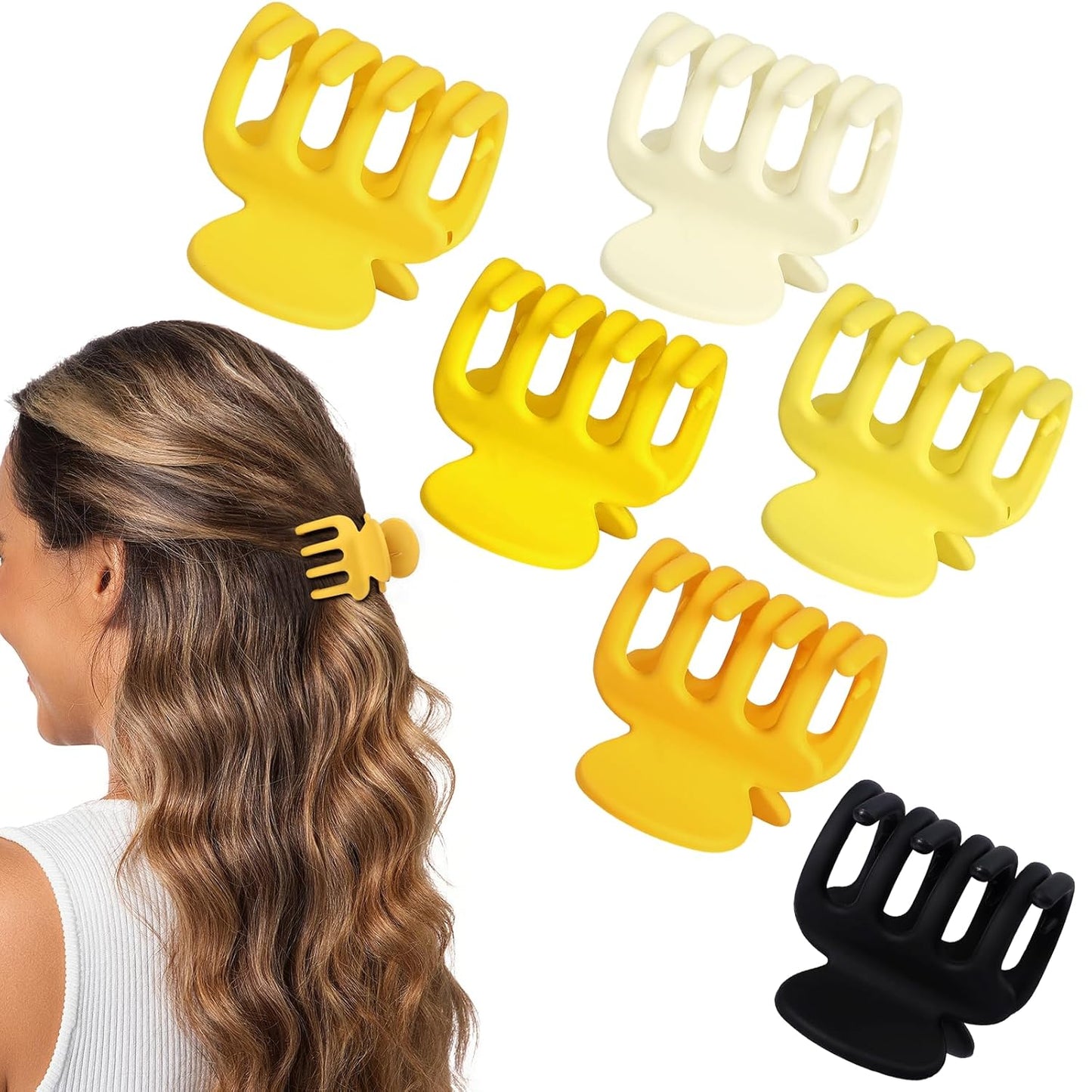 Small Matte Hair Claw Clips for Thin Hair, 6 Pack, Yellow | Matte non-slip grip for secure everyday styling, designed for women and girls with fine or thin hair