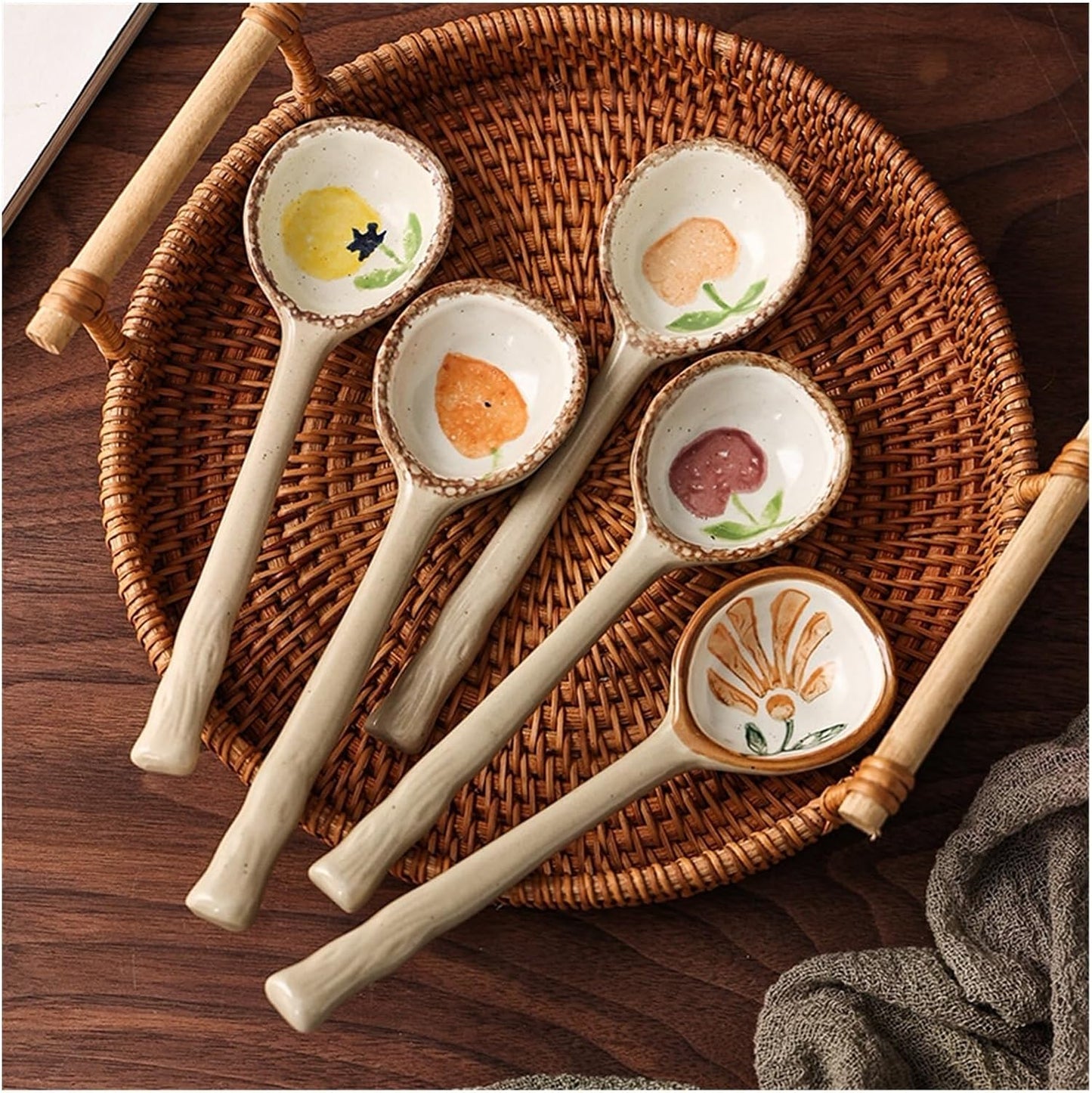 Spoons Kiln Transformed Ceramics Soup Spoons Retro Porcelain Coffee Spoon Teaspoons for Yogurt Dessert Honey Jam Spoon Ice Cream Spoon Sugar Salt Jar Spoon, Set of 2 Soup Spoons(Yellow lemon)
