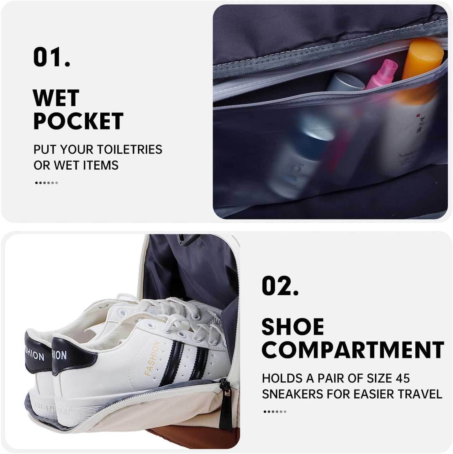 Gym Bag for Women & Men, Sports Travel Duffel Bag with Shoe Compartment and Wet Pocket, Anti-Theft Carry On Weekender Bag for Airplane, Water Resistant Workout Overnight Bag for Travel Gym