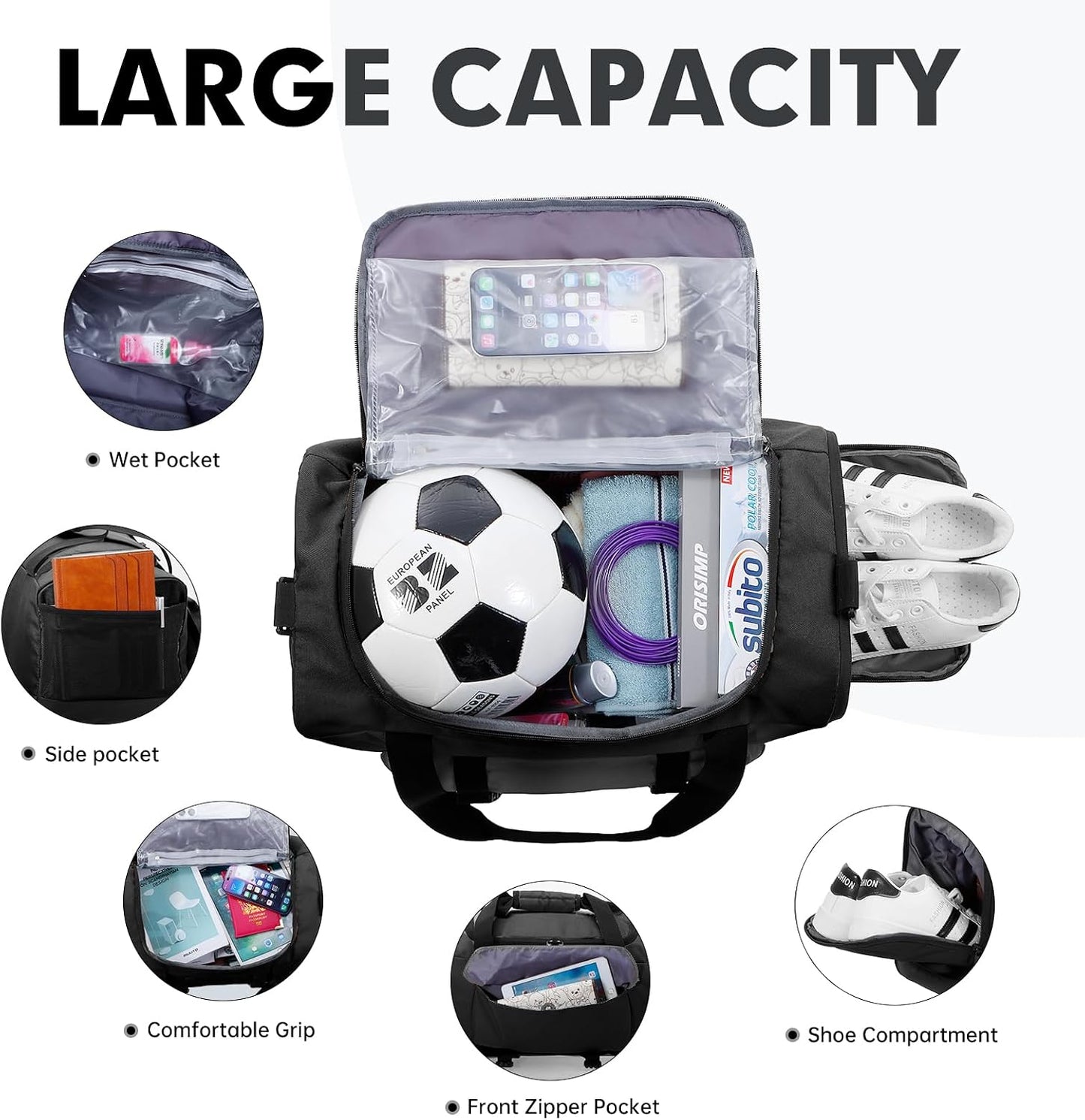 Gym Bag for Women & Men, Sports Travel Duffel Bag with Shoe Compartment and Wet Pocket, Anti-Theft Carry On Weekender Bag for Airplane, Water Resistant Workout Overnight Bag for Travel Gym