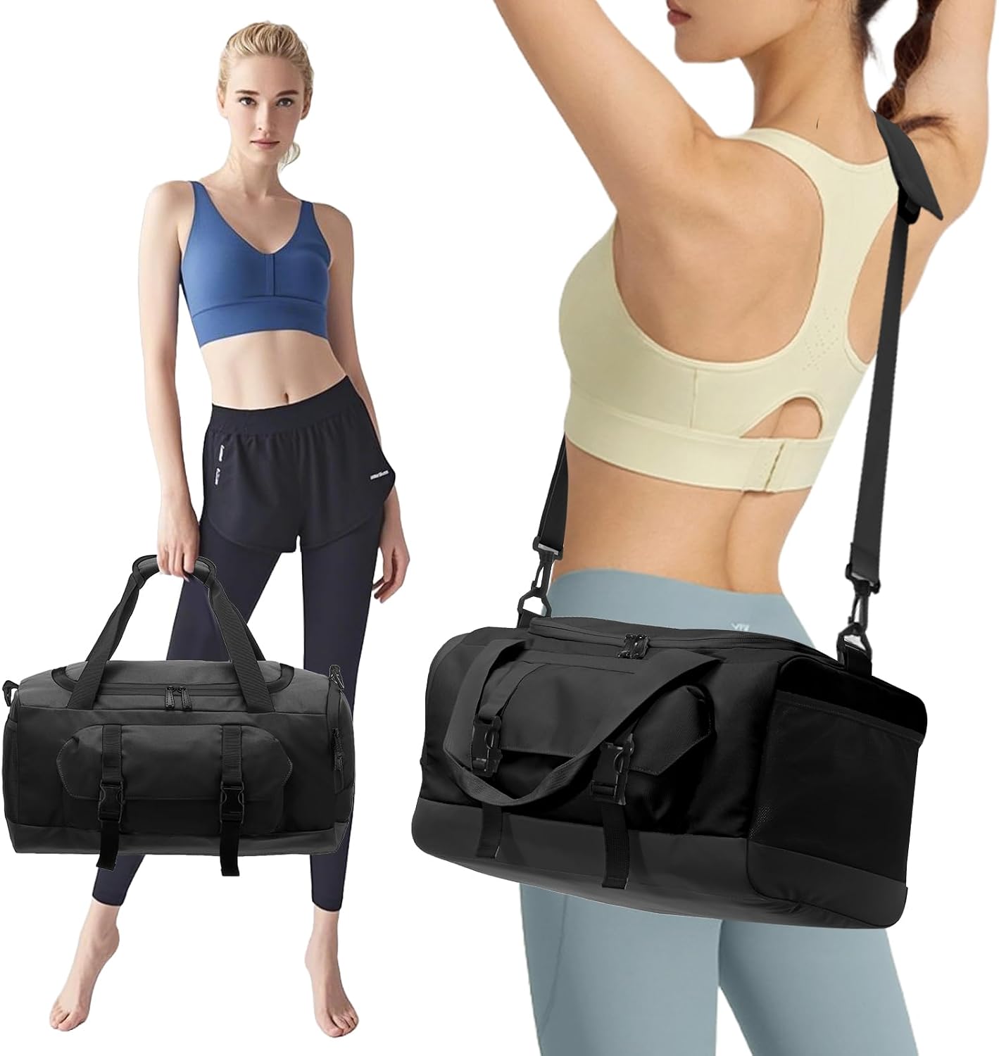 Gym Bag for Women & Men, Sports Travel Duffel Bag with Shoe Compartment and Wet Pocket, Anti-Theft Carry On Weekender Bag for Airplane, Water Resistant Workout Overnight Bag for Travel Gym