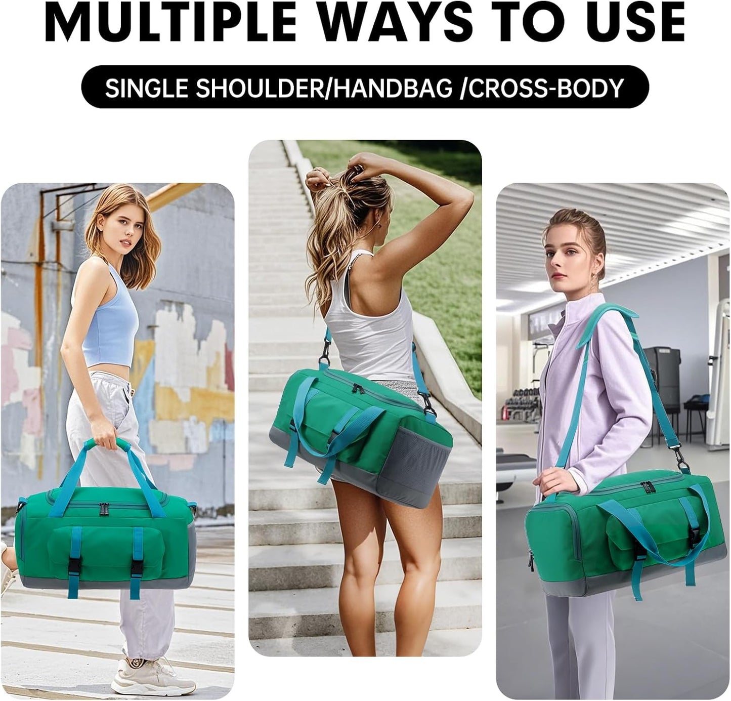 Gym Bag for Women & Men, Sports Travel Duffel Bag with Shoe Compartment and Wet Pocket, Anti-Theft Carry On Weekender Bag for Airplane, Water Resistant Workout Overnight Bag for Travel Gym