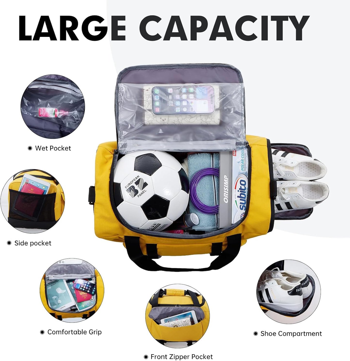 Gym Bag for Women & Men, Sports Travel Duffel Bag with Shoe Compartment and Wet Pocket, Anti-Theft Carry On Weekender Bag for Airplane, Water Resistant Workout Overnight Bag for Travel Gym