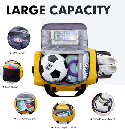 Gym Bag for Women & Men, Sports Travel Duffel Bag with Shoe Compartment and Wet Pocket, Anti-Theft Carry On Weekender Bag for Airplane, Water Resistant Workout Overnight Bag for Travel Gym