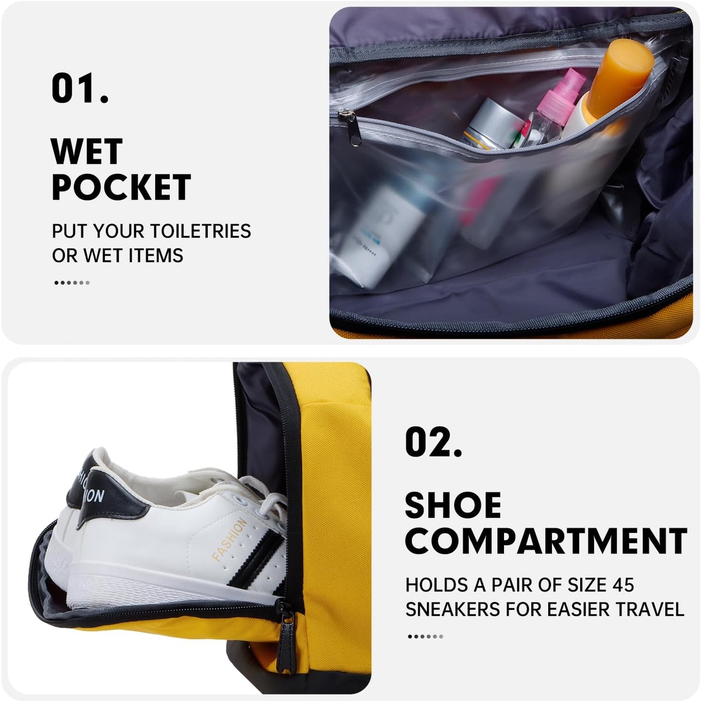 Gym Bag for Women & Men, Sports Travel Duffel Bag with Shoe Compartment and Wet Pocket, Anti-Theft Carry On Weekender Bag for Airplane, Water Resistant Workout Overnight Bag for Travel Gym