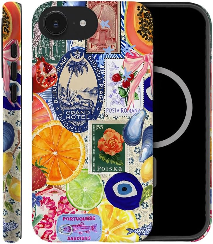 Case Compatible with iPhone 16e,Compatible with MagSafe,Fall Prevention Hybrid 2-Layer Hard Shell Cases for Girls Boys,Bow European Summer Lemon Collage
