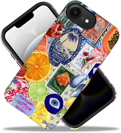 Case Compatible with iPhone 16e,Compatible with MagSafe,Fall Prevention Hybrid 2-Layer Hard Shell Cases for Girls Boys,Bow European Summer Lemon Collage