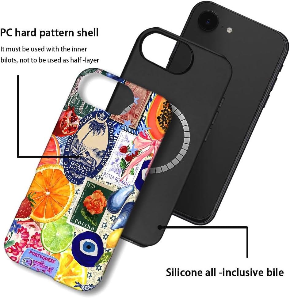 Case Compatible with iPhone 16e,Compatible with MagSafe,Fall Prevention Hybrid 2-Layer Hard Shell Cases for Girls Boys,Bow European Summer Lemon Collage