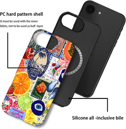 Case Compatible with iPhone 16e,Compatible with MagSafe,Fall Prevention Hybrid 2-Layer Hard Shell Cases for Girls Boys,Bow European Summer Lemon Collage