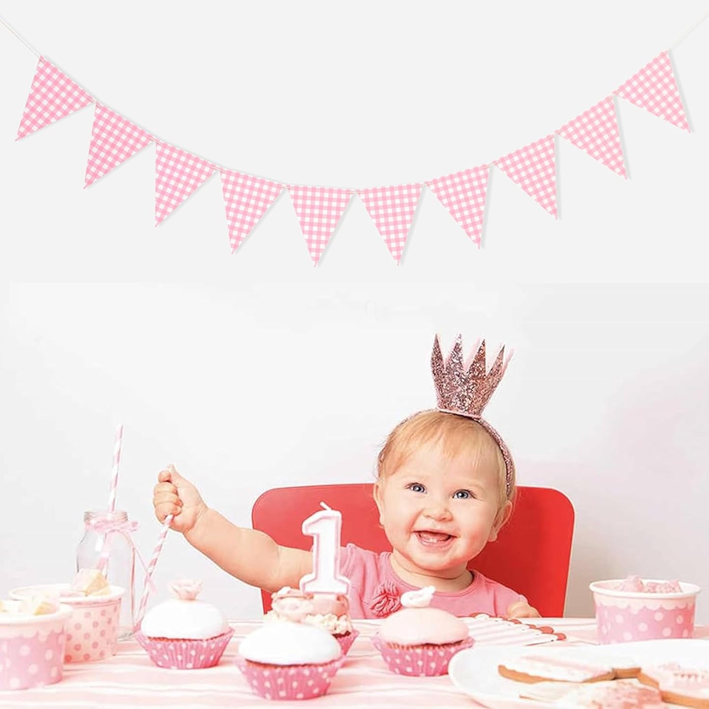 Yellow Gingham Flag Banner - Baby Shower Party Decorations,Gingham Pennant Flags,Nursery Decor Bunting,Gender Reveal Banner(yellow)