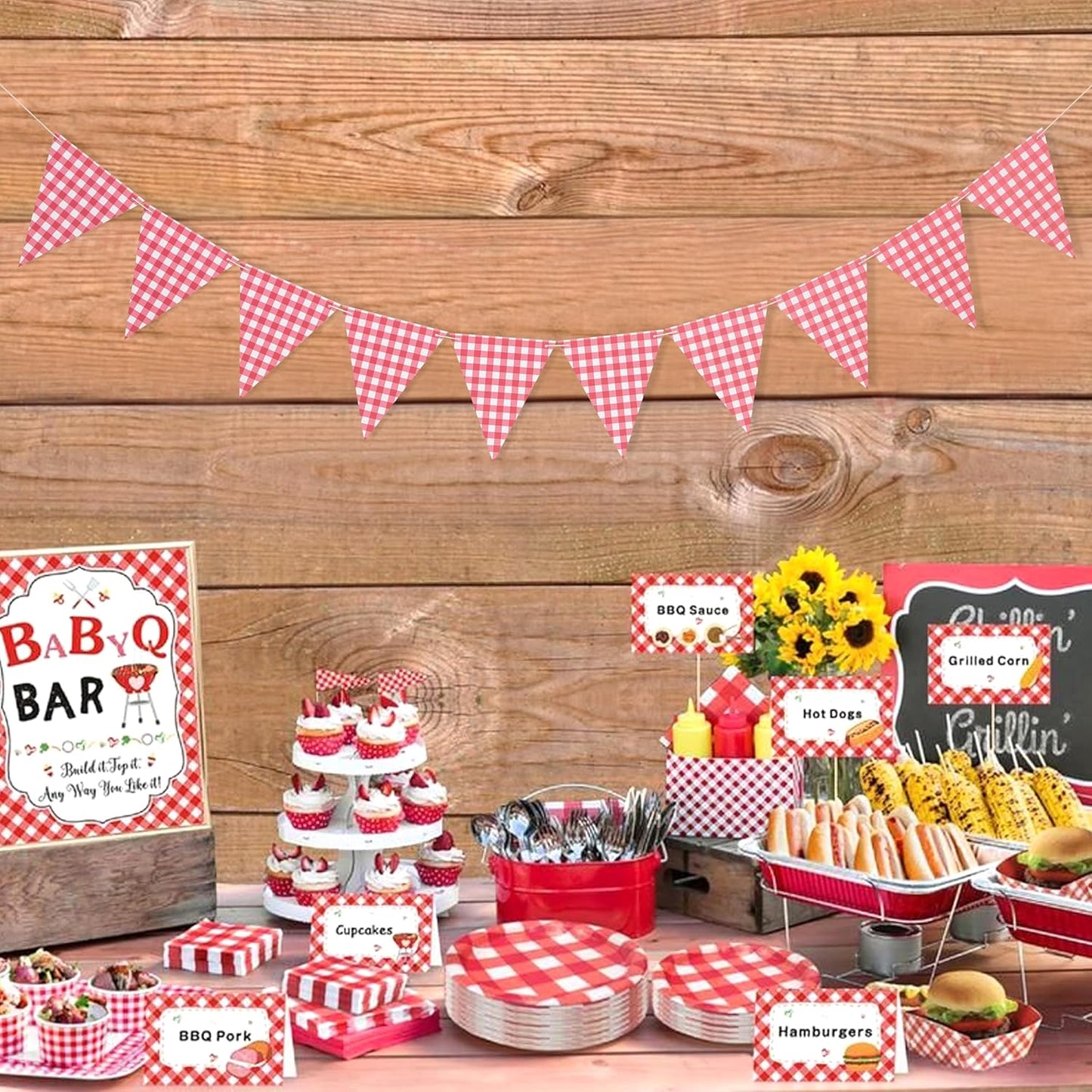 Yellow Gingham Flag Banner - Baby Shower Party Decorations,Gingham Pennant Flags,Nursery Decor Bunting,Gender Reveal Banner(yellow)