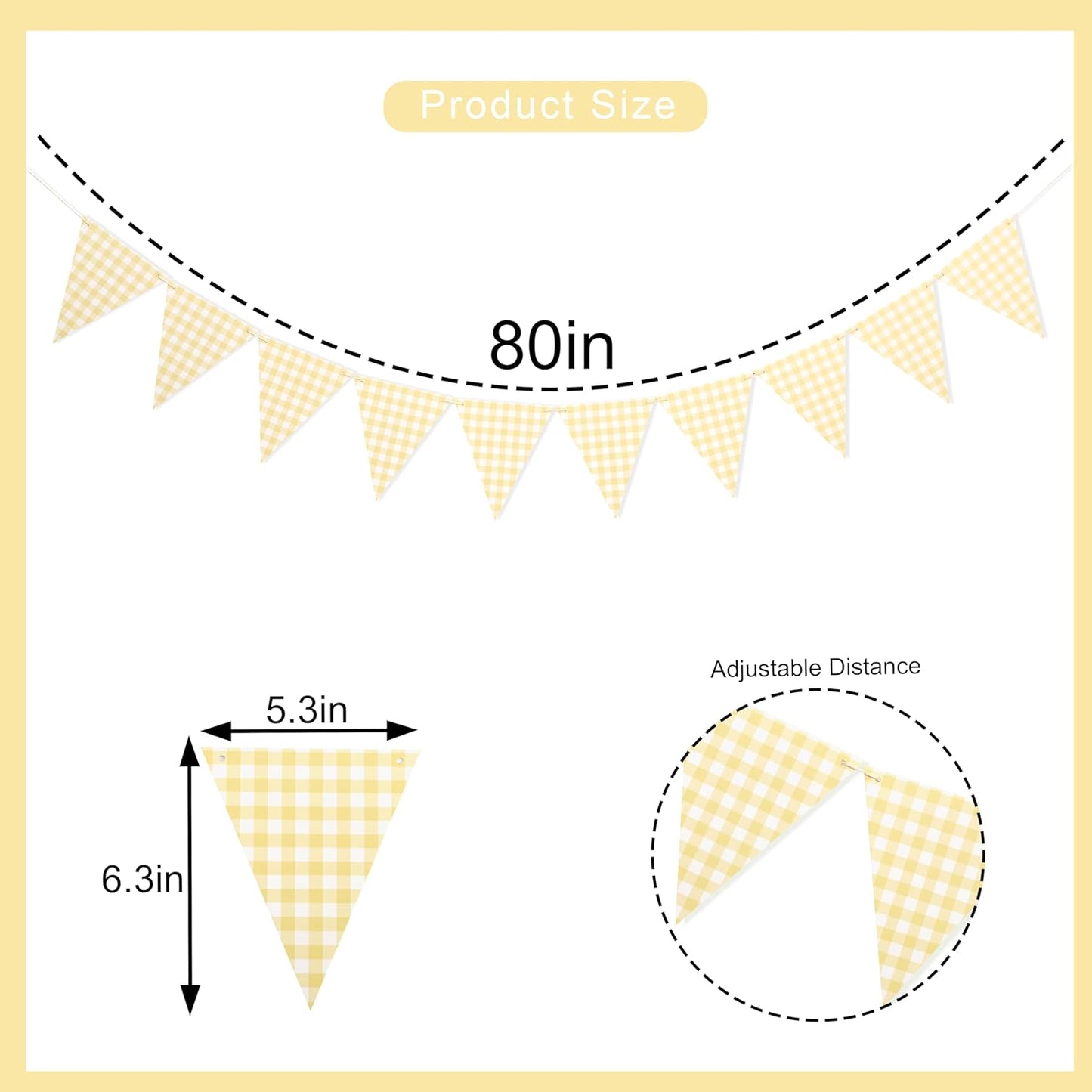 Yellow Gingham Flag Banner - Baby Shower Party Decorations,Gingham Pennant Flags,Nursery Decor Bunting,Gender Reveal Banner(yellow)