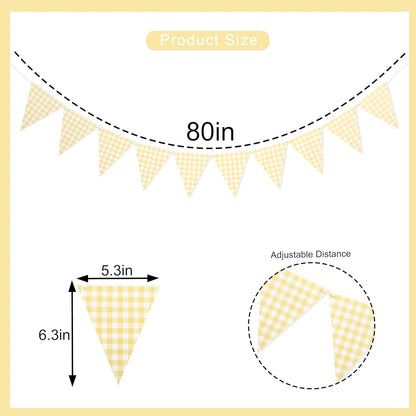 Yellow Gingham Flag Banner - Baby Shower Party Decorations,Gingham Pennant Flags,Nursery Decor Bunting,Gender Reveal Banner(yellow)