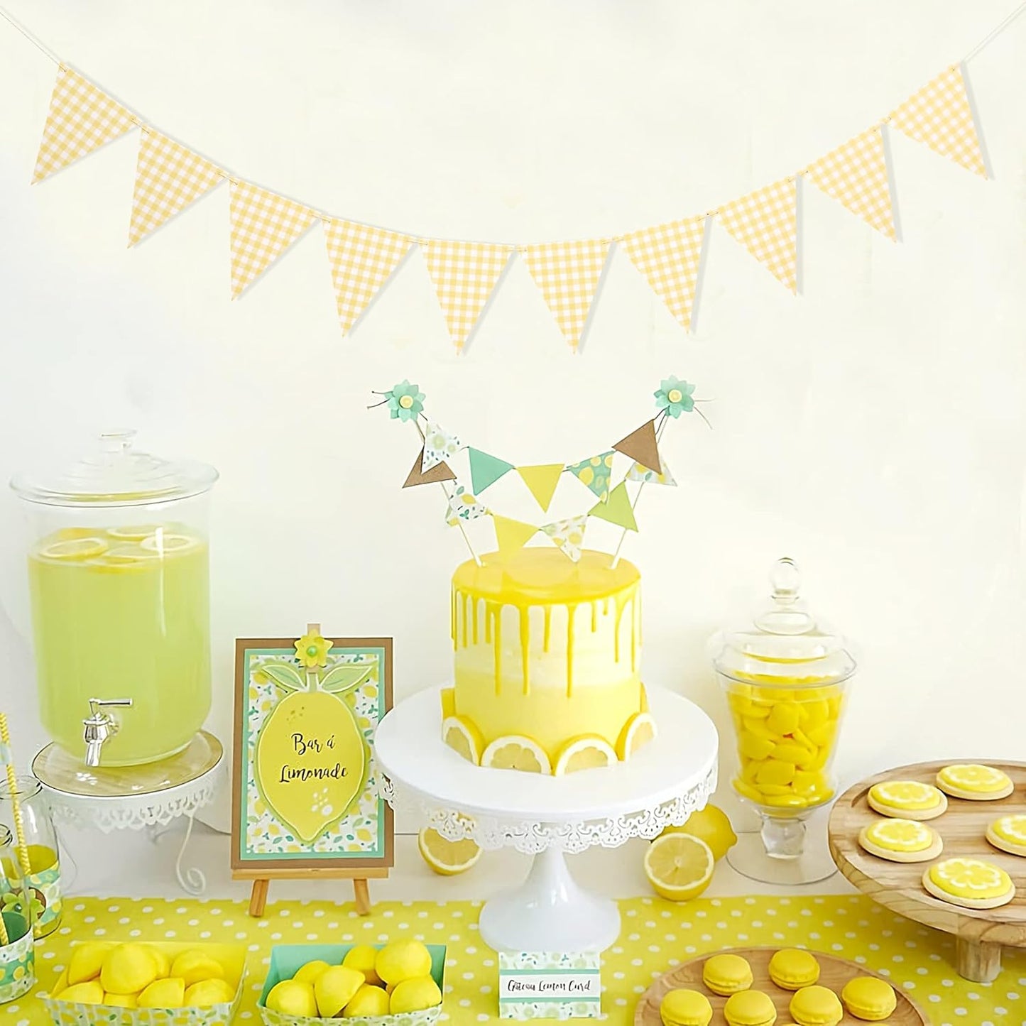 Yellow Gingham Flag Banner - Baby Shower Party Decorations,Gingham Pennant Flags,Nursery Decor Bunting,Gender Reveal Banner(yellow)
