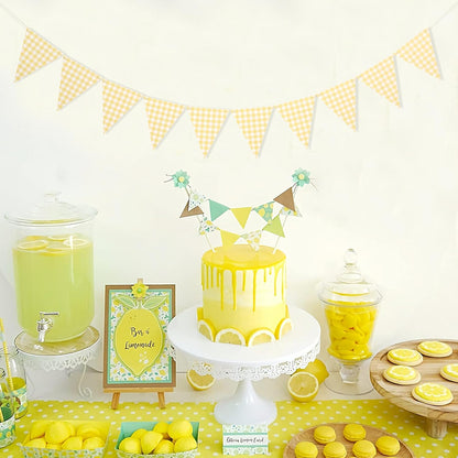 Yellow Gingham Flag Banner - Baby Shower Party Decorations,Gingham Pennant Flags,Nursery Decor Bunting,Gender Reveal Banner(yellow)