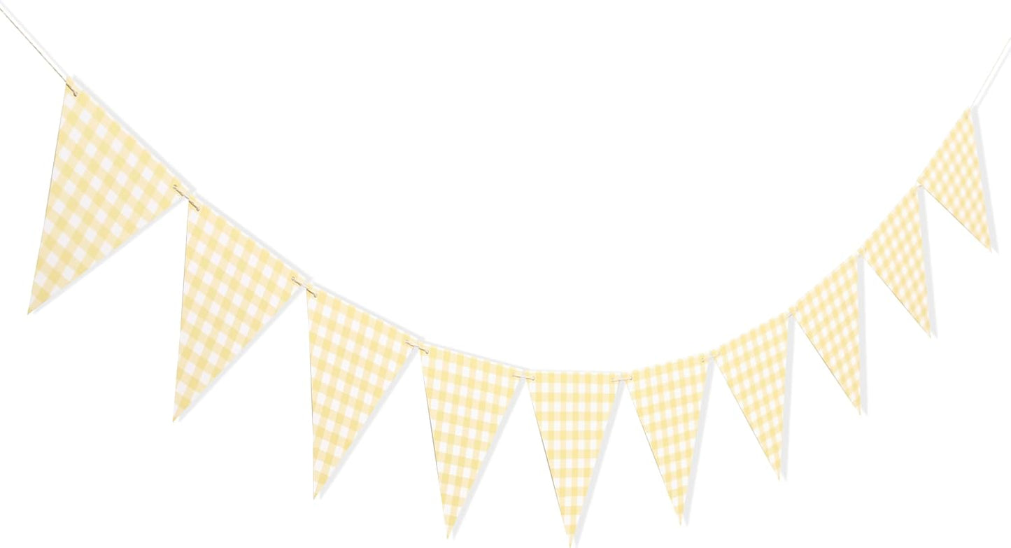 Yellow Gingham Flag Banner - Baby Shower Party Decorations,Gingham Pennant Flags,Nursery Decor Bunting,Gender Reveal Banner(yellow)