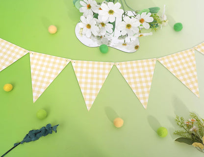 Yellow Gingham Flag Banner - Baby Shower Party Decorations,Gingham Pennant Flags,Nursery Decor Bunting,Gender Reveal Banner(yellow)