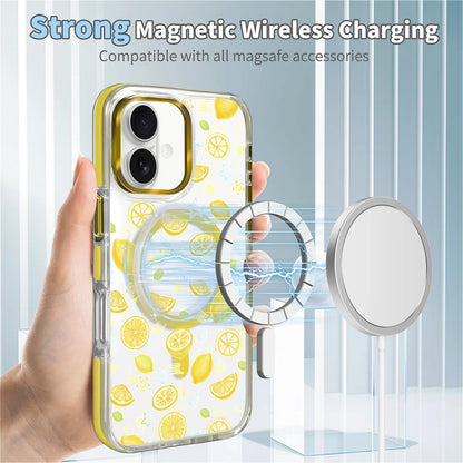 Magnetic Case for iPhone 17, Crystal Clear Phone Cover, Magnetic Charging Compatible, Anti-Yellowing Shockproof Drop Protection Aesthetic Phone Case for Women Girls, Bright Lemon Summer