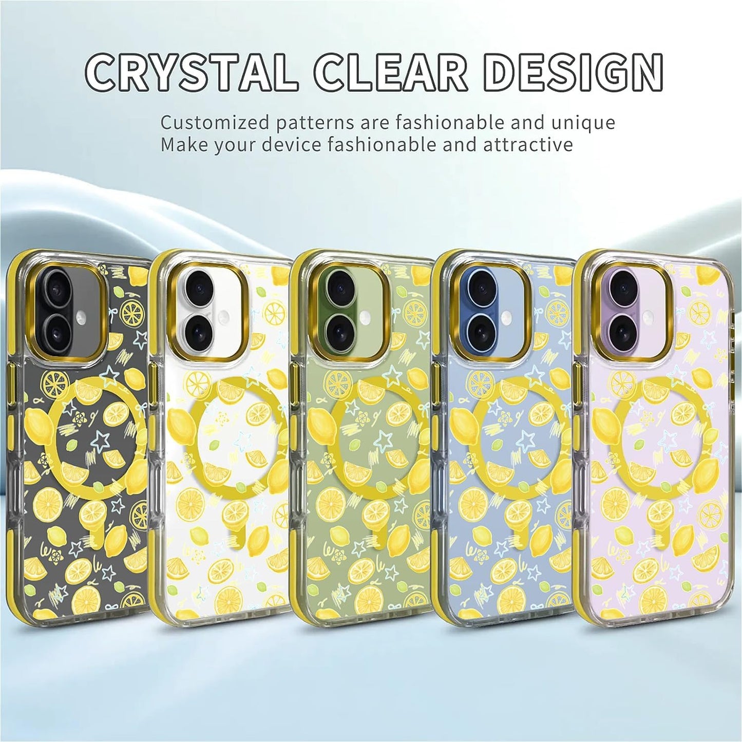 Magnetic Case for iPhone 17, Crystal Clear Phone Cover, Magnetic Charging Compatible, Anti-Yellowing Shockproof Drop Protection Aesthetic Phone Case for Women Girls, Bright Lemon Summer