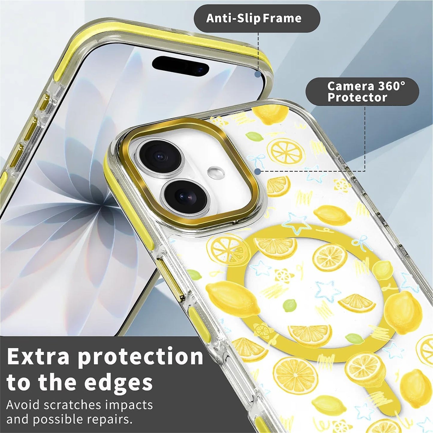 Magnetic Case for iPhone 17, Crystal Clear Phone Cover, Magnetic Charging Compatible, Anti-Yellowing Shockproof Drop Protection Aesthetic Phone Case for Women Girls, Bright Lemon Summer