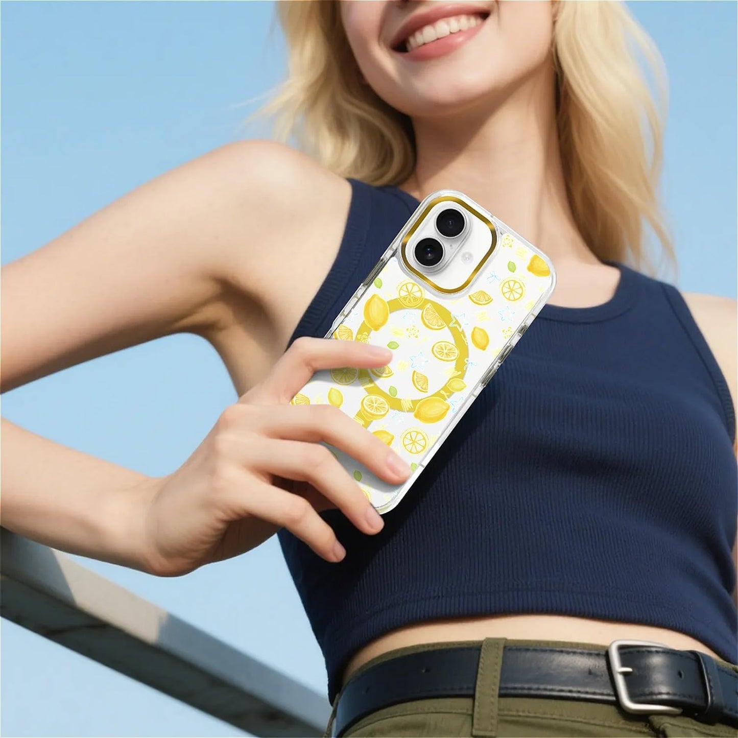 Magnetic Case for iPhone 17, Crystal Clear Phone Cover, Magnetic Charging Compatible, Anti-Yellowing Shockproof Drop Protection Aesthetic Phone Case for Women Girls, Bright Lemon Summer