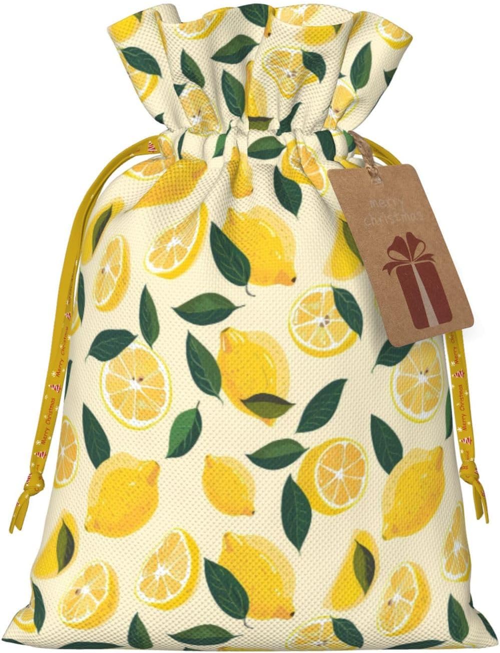 Fun Lemon Slices And Lemons For Christmas Drawstring Gift Bags, 4.7"x6.9" Holiday Gift Wrapping Bag For Xmas Holiday Present Wrapping & Festival Party Supplies