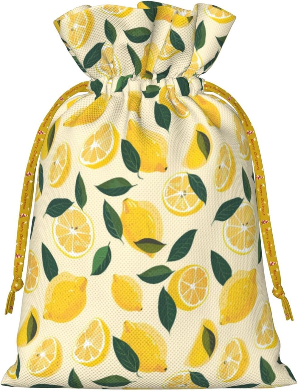 Fun Lemon Slices And Lemons For Christmas Drawstring Gift Bags, 4.7"x6.9" Holiday Gift Wrapping Bag For Xmas Holiday Present Wrapping & Festival Party Supplies