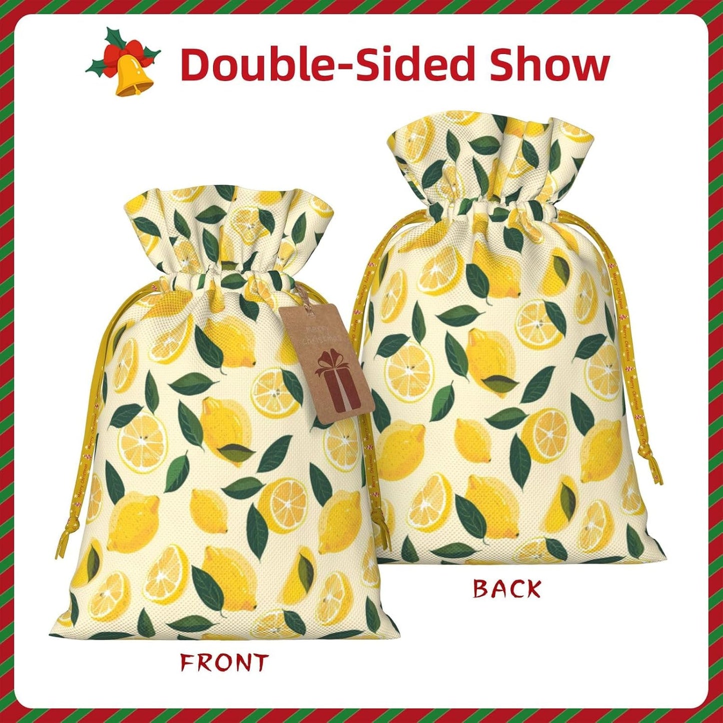 Fun Lemon Slices And Lemons For Christmas Drawstring Gift Bags, 4.7"x6.9" Holiday Gift Wrapping Bag For Xmas Holiday Present Wrapping & Festival Party Supplies