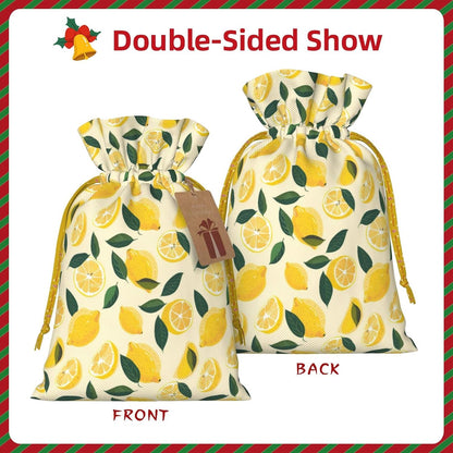 Fun Lemon Slices And Lemons For Christmas Drawstring Gift Bags, 4.7"x6.9" Holiday Gift Wrapping Bag For Xmas Holiday Present Wrapping & Festival Party Supplies