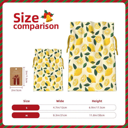 Fun Lemon Slices And Lemons For Christmas Drawstring Gift Bags, 4.7"x6.9" Holiday Gift Wrapping Bag For Xmas Holiday Present Wrapping & Festival Party Supplies