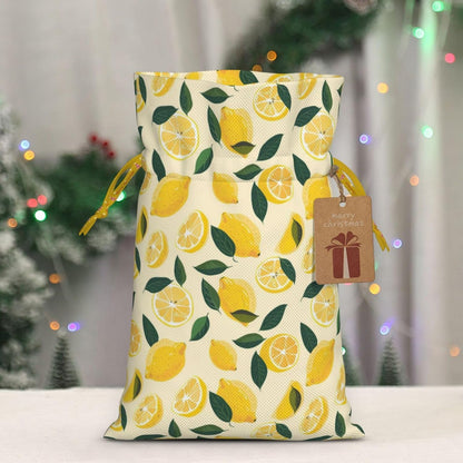Fun Lemon Slices And Lemons For Christmas Drawstring Gift Bags, 4.7"x6.9" Holiday Gift Wrapping Bag For Xmas Holiday Present Wrapping & Festival Party Supplies
